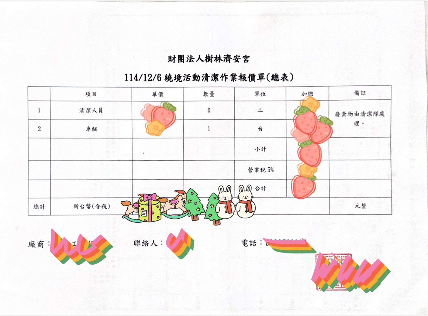 濟安宮遶境登殿大典公告,全程聘請清潔公司維護